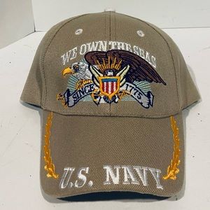 U.S. Navy We Own the Seas Eagle Crest Baseball Tan Adjustable cap hat